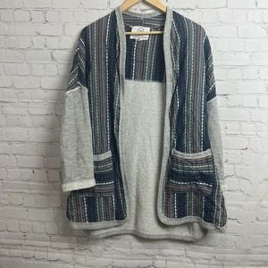 Sloane Rouge Made in USA Woven Stripe Open Front Oversized Cardigan Gray Knit Sm